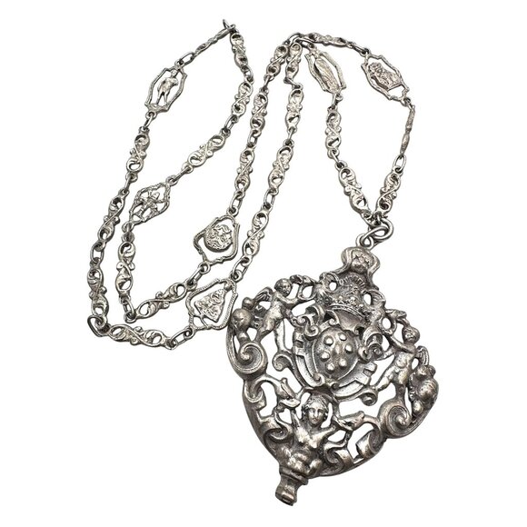 Antique Italy Gothic Necklace Chain Cherubs 800 Silver Unsigned Peruzzi Vintage - Picture 2 of 4